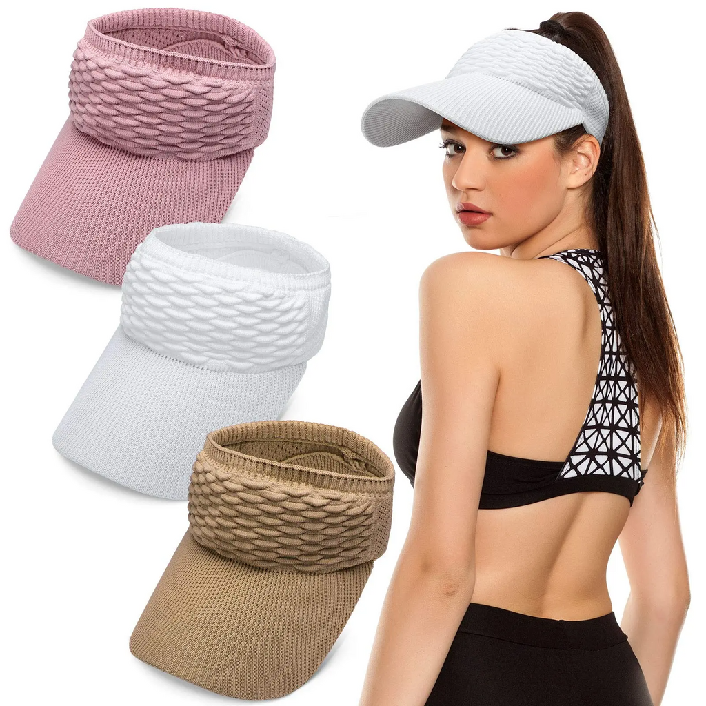 Women's High Ponytail Sun Visor Hat (2-Pack) – UV Protection, Breathable Open-Top Cap for Running, Hiking & Beach
