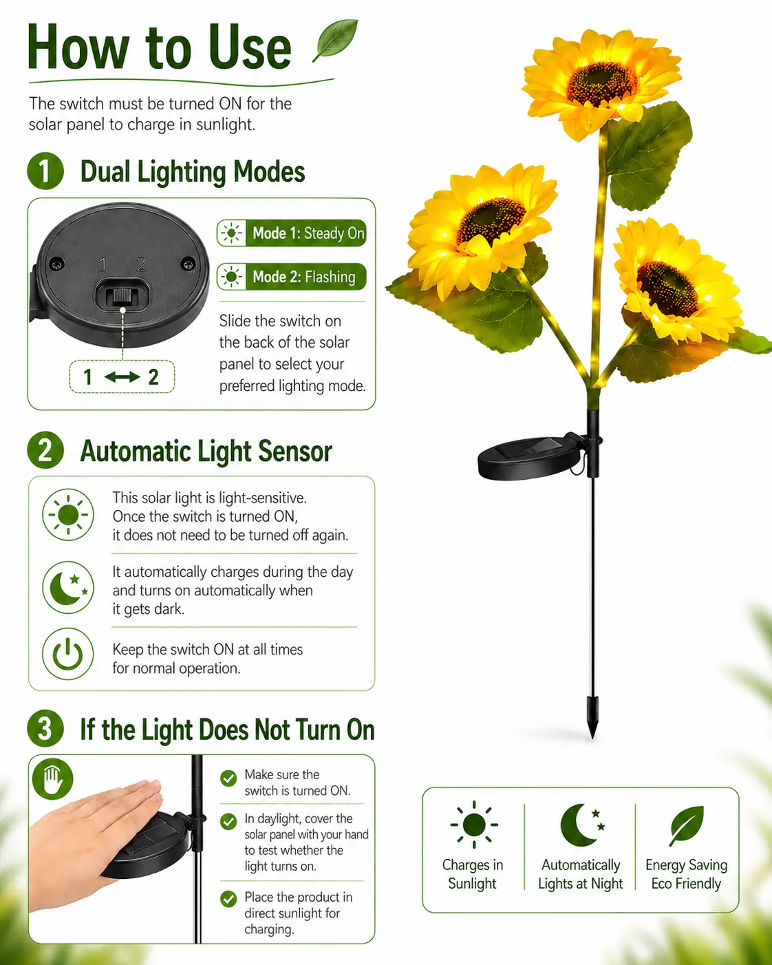 Solar Sunflower Garden Stake Lights | 2026 Upgraded | 2/4/6 Pack | IP65 Waterproof | Realistic Outdoor Decor