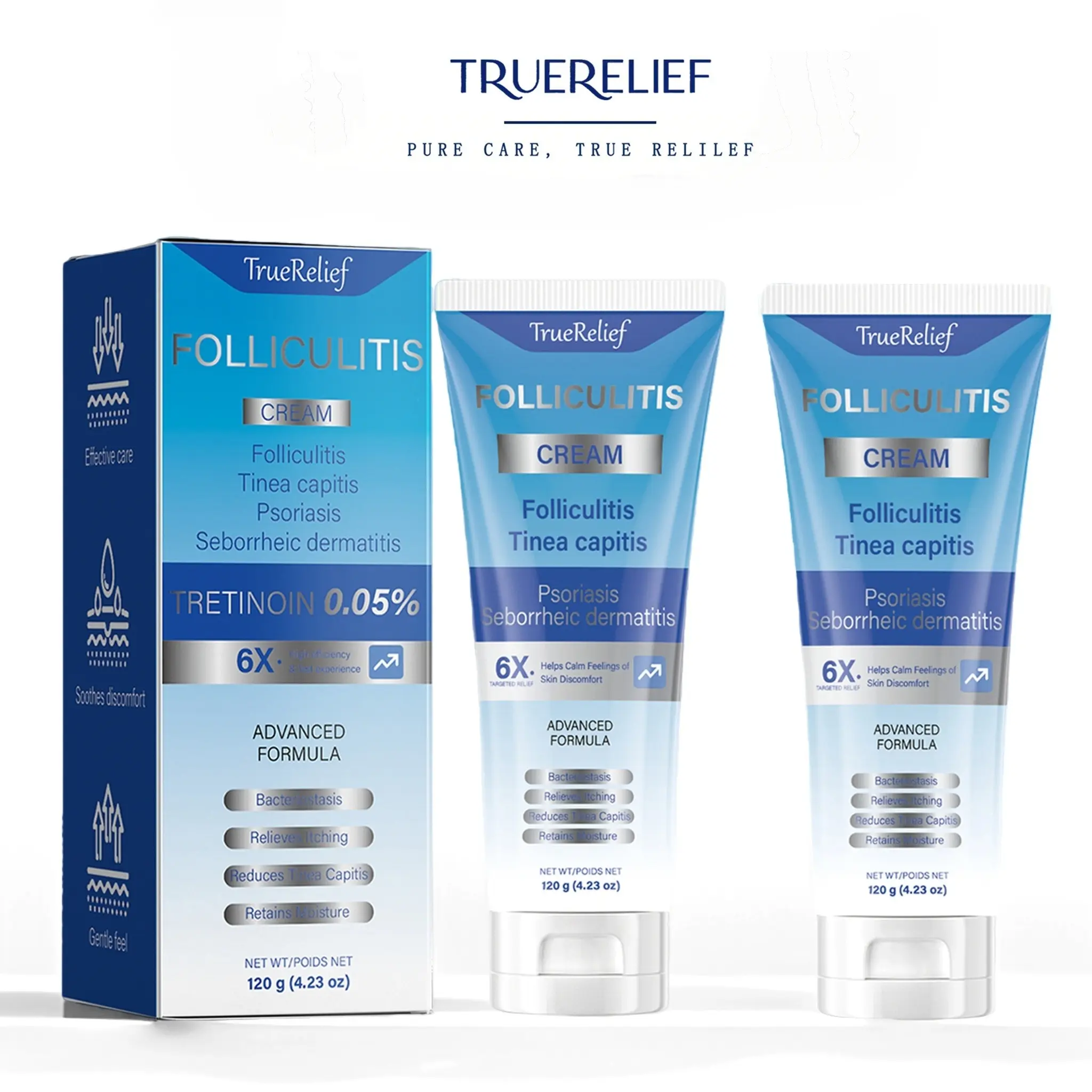 TrueRelief Folliculitis Care Cream 120g – Botanical Soothing Moisturizer for Bumps, Rough Skin & Irritation on Face, Scalp & Body