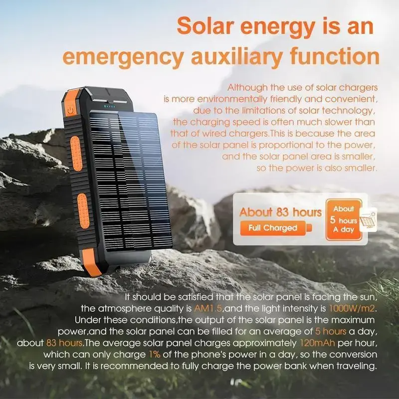 10000mAh Solar Power Bank – Dual USB Fast Charging for Outdoor Adventures
