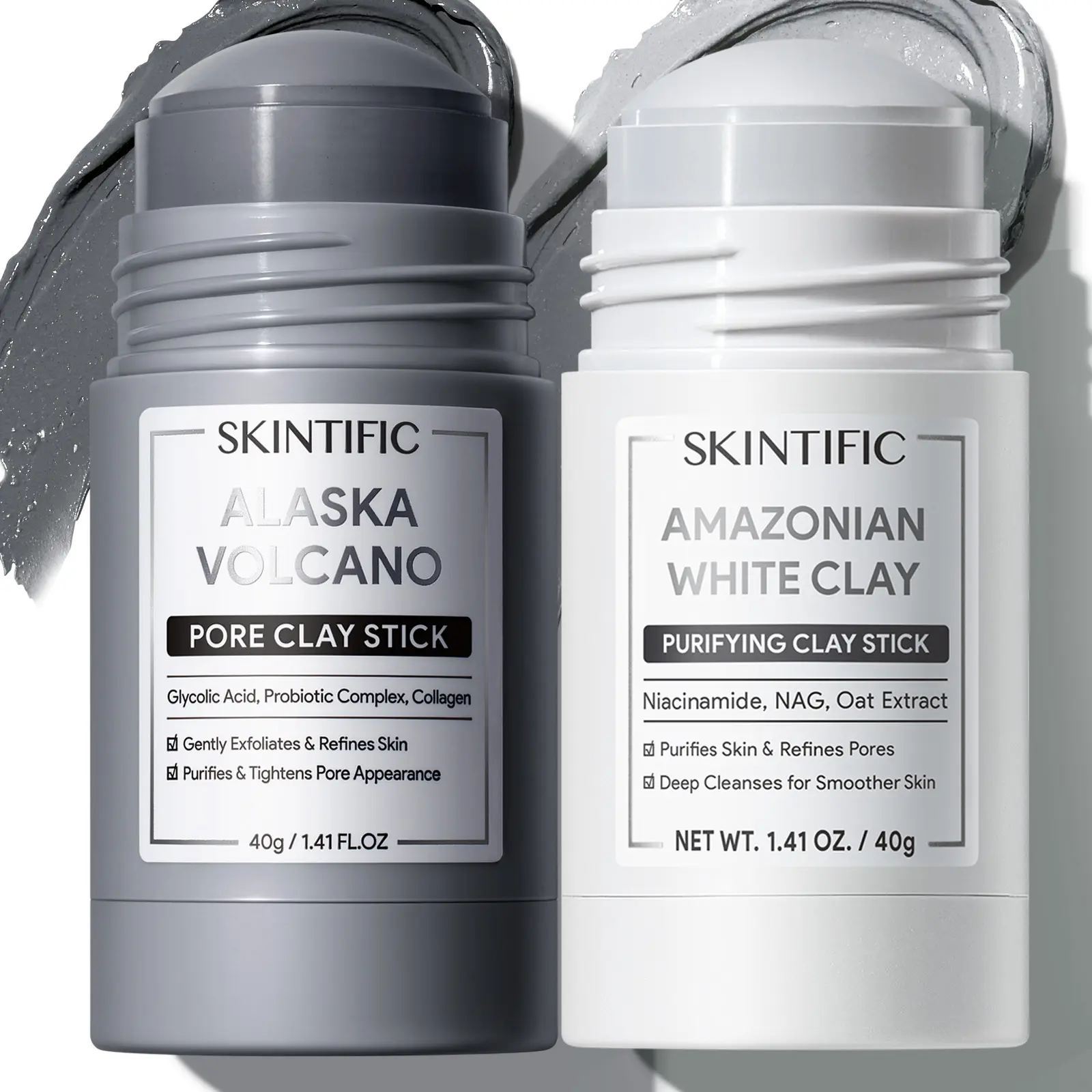 Clay Stick 2PCS Combo – Mugwort Clarifying / Volcano Detox / Bright Boost Even Tone Deep Pore Cleansing Oil Control Non-Stripping