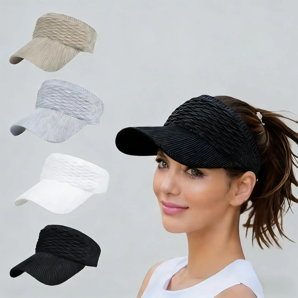 Women's High Ponytail Sun Visor Hat (2-Pack) – UV Protection, Breathable Open-Top Cap for Running, Hiking & Beach