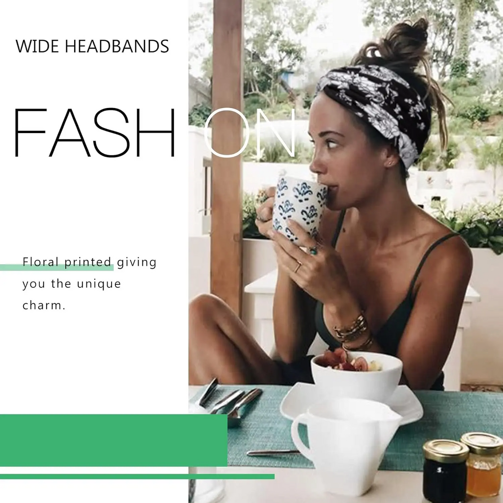 6-Pack Boho Wide Headbands – Stretchy Yoga & Workout Hair Wraps for Women