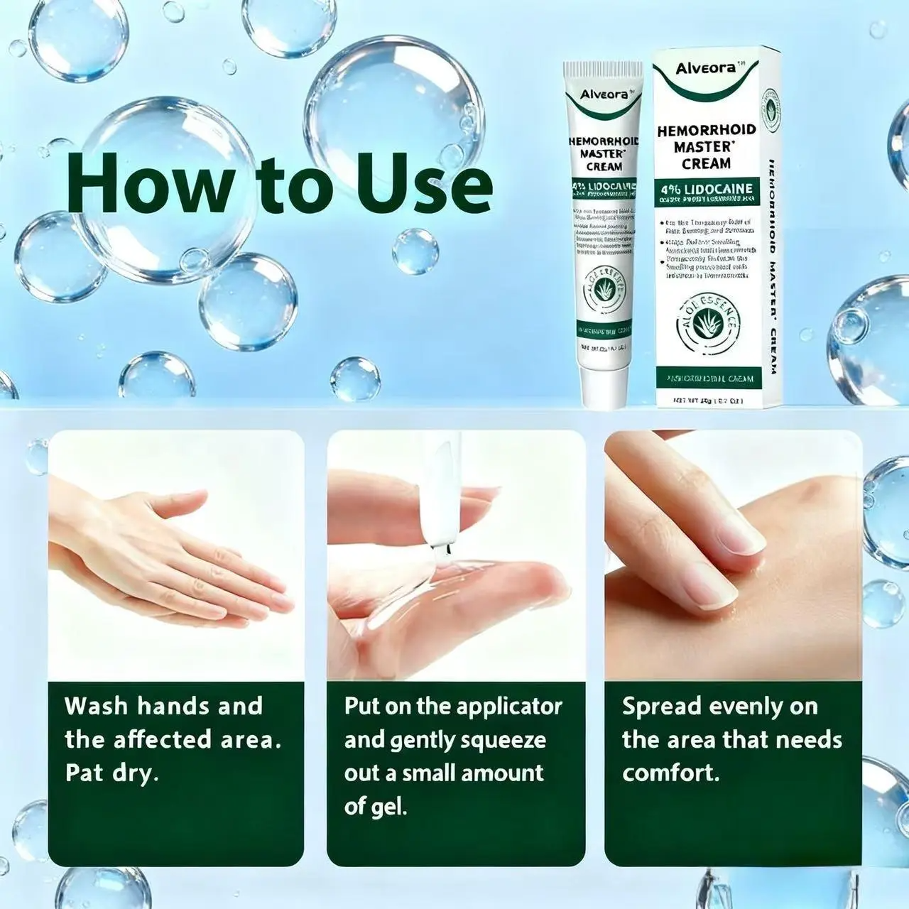 Alveora 3 Hemorrhoid Gel – Cooling Relief for Pain, Itch & Inflammation with Carthamus Seed & Scutellaria Extract