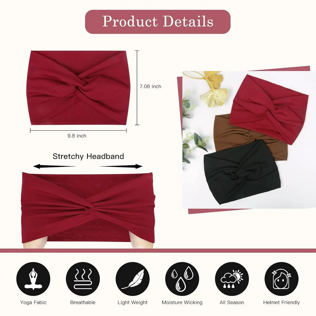 6-Pack Boho Wide Headbands – Stretchy Yoga & Workout Hair Wraps for Women
