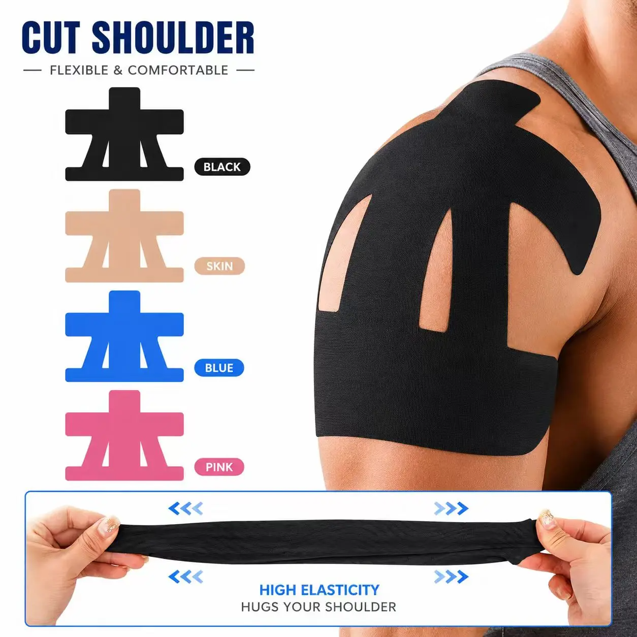 Pre-Cut Kinesiology Tape for Shoulder – Waterproof Athletic Support | 10, 20 & 30 Strips