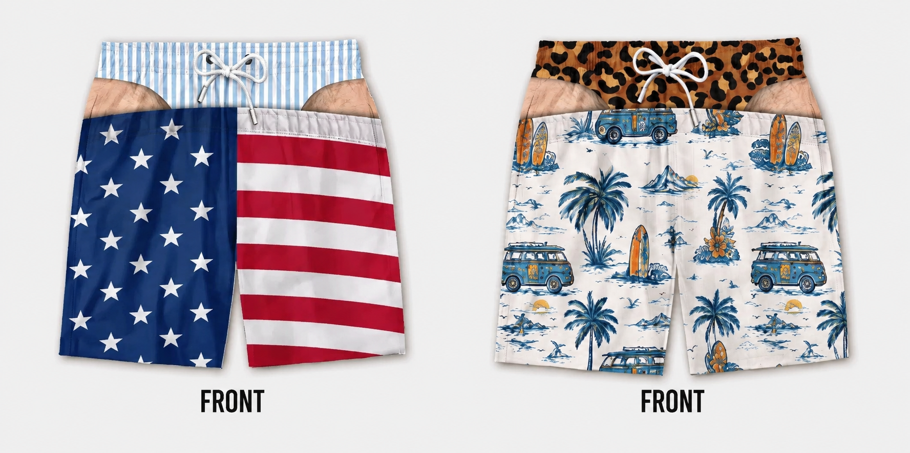 Men's Prank Beach Shorts Bundle – Patriotic Flag & Novelty Prints | S–4XL