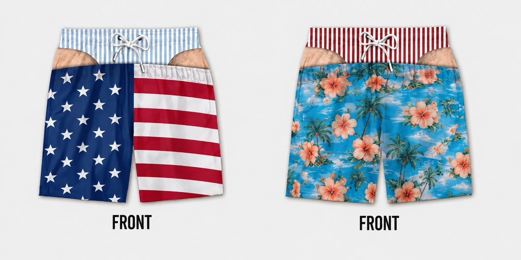 Men's Prank Beach Shorts Bundle – Patriotic Flag & Novelty Prints | S–4XL